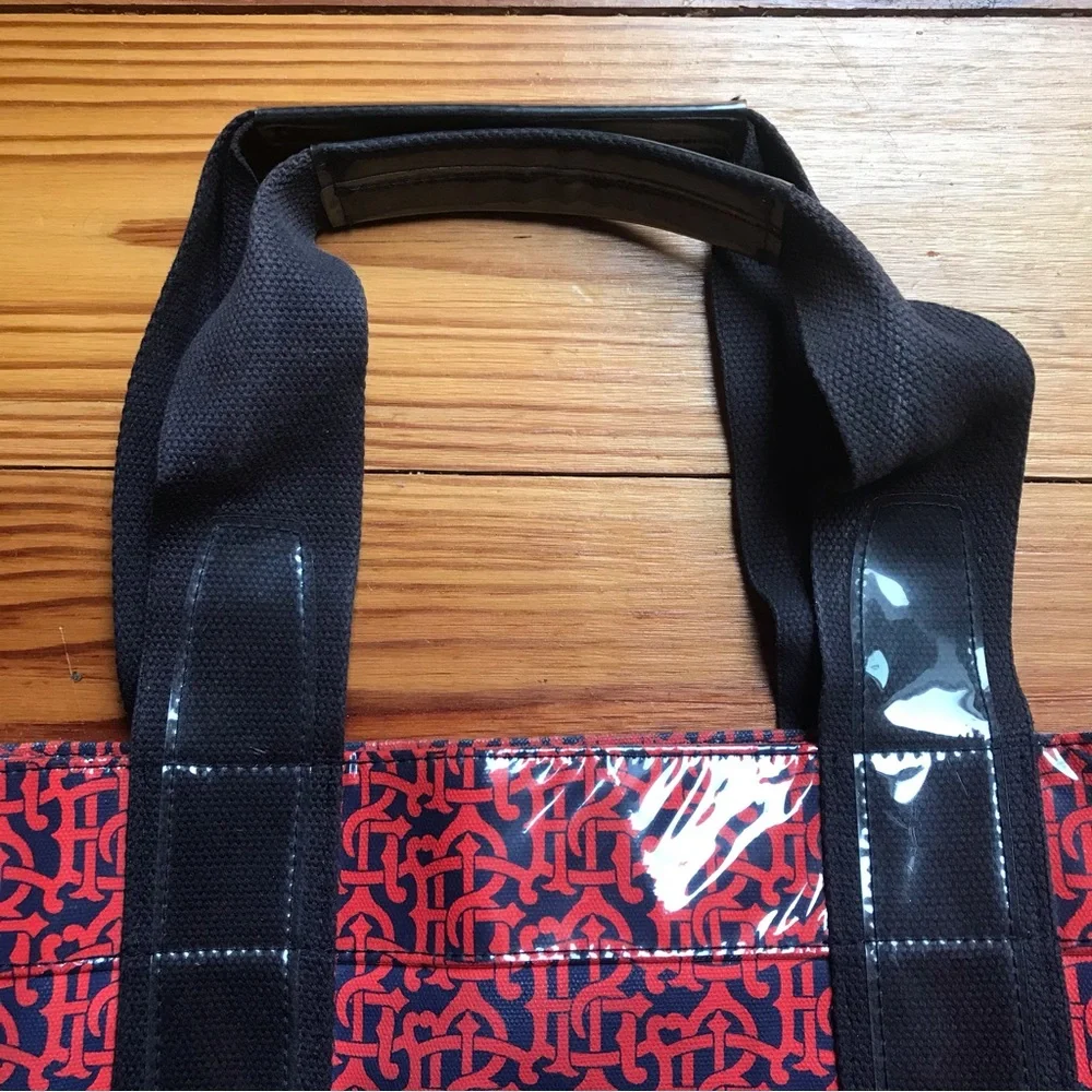 Tory Burch Red Navy Waterproof Tote Bag, EUC, 16”